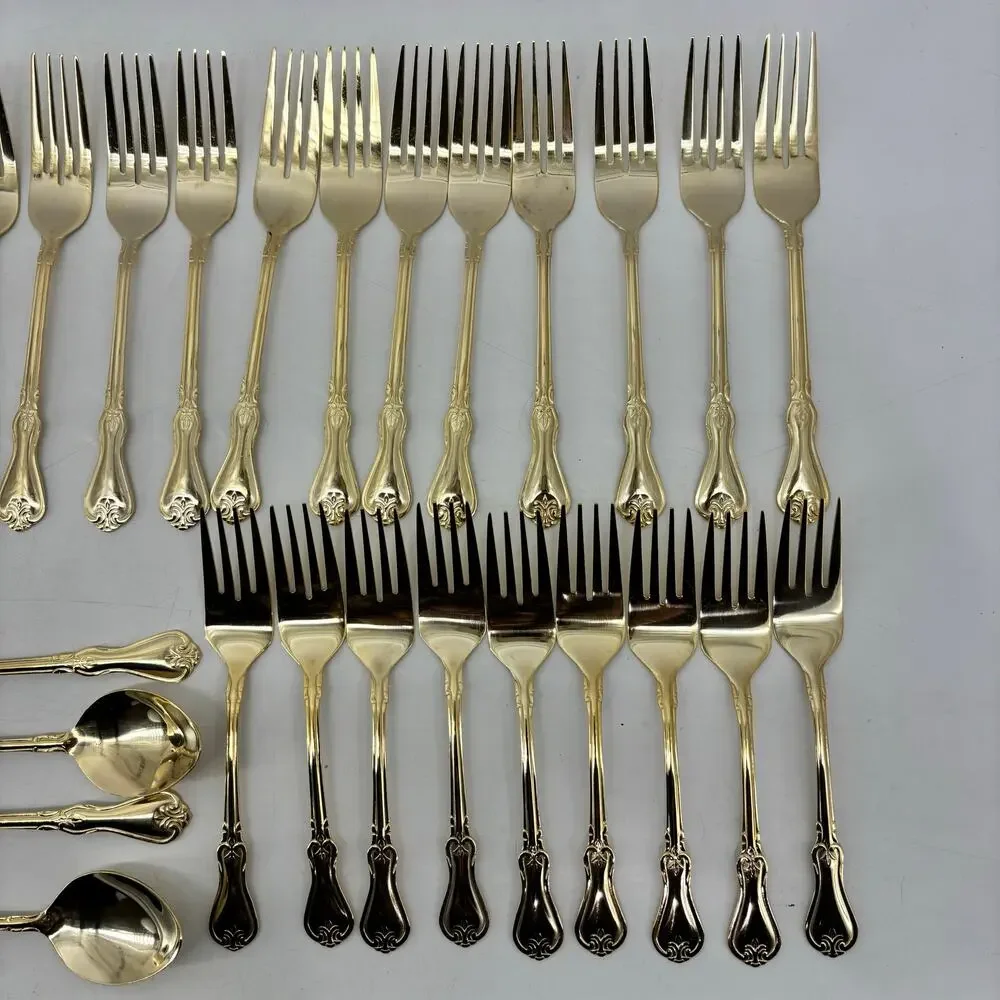 Alco Flatware Gold Tone Hollywood Regency Spoons Forks Knifes 49 Pcs